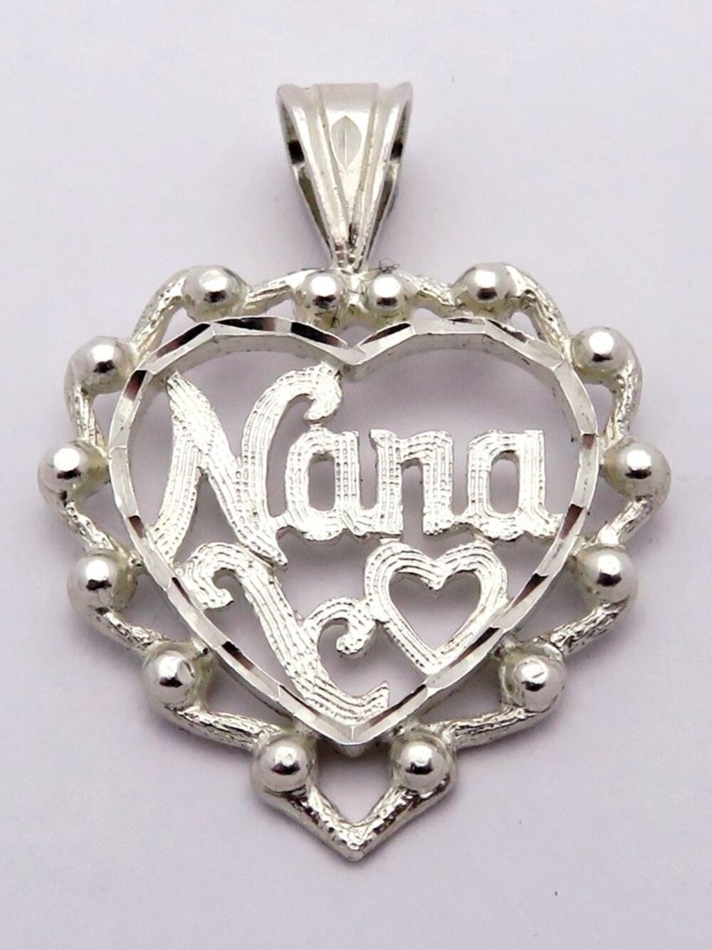 Vintage 925 Sterling Silver Ornate "Nana" Heart Shaped Pendant